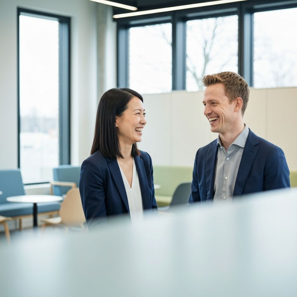 Two professionals having an engaging conversation